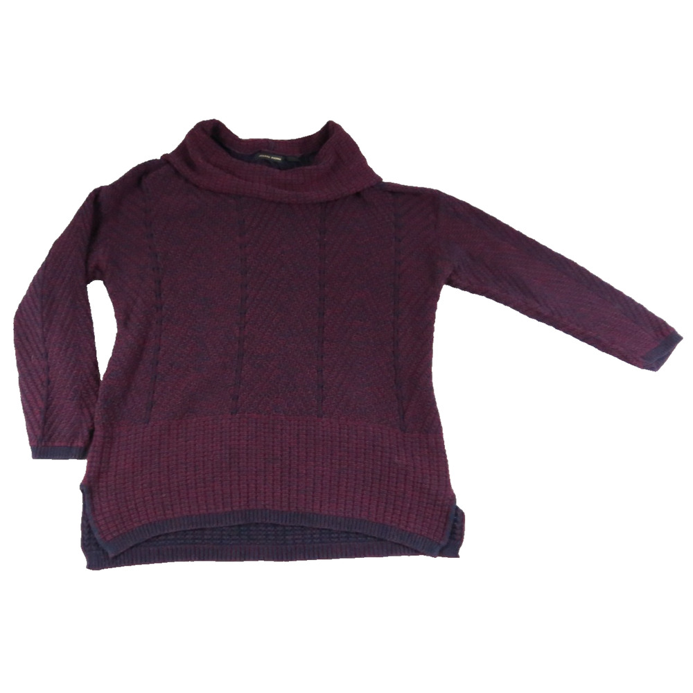 Jeanne Pierre Womens Cowl Neck Sweater L Cotton Burgundy Navy Marled Hi-Low Boho